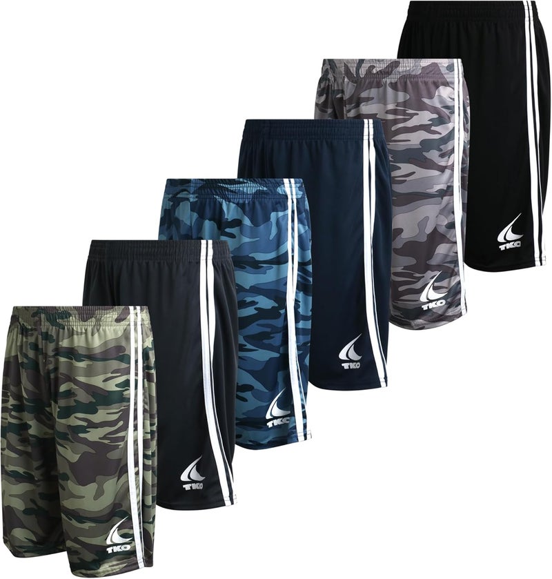 TKO Boys Athletic Shorts - 6 Pack Active Performance Quick Dry Mesh Basketball Shorts for Boys with Elastic Waistband - Image 1